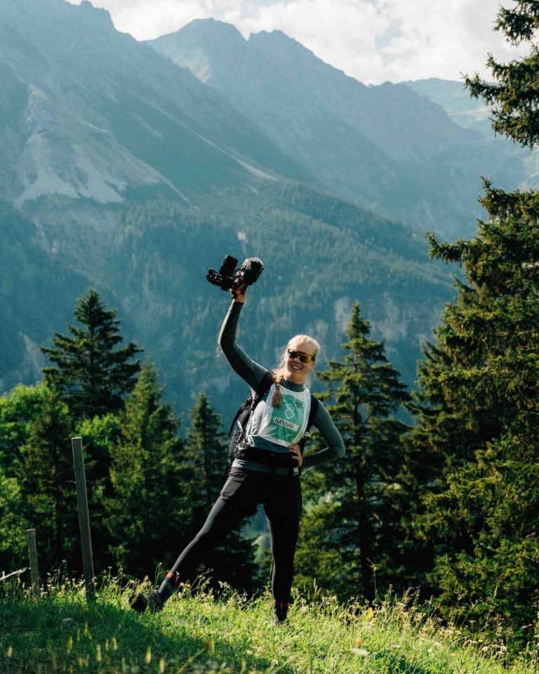Hannah Duerr, filmmaker and photographer, filming outdoors
